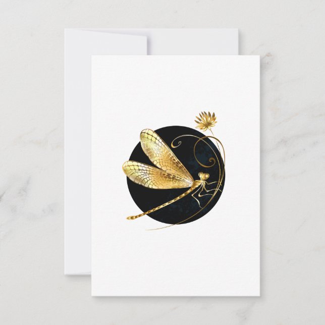 Golden dragonfly in black circle save the date (Front)