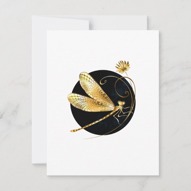 Golden dragonfly in black circle save the date (Front)