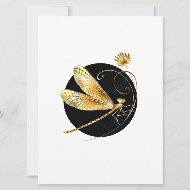 Golden dragonfly in black circle save the date (Front)