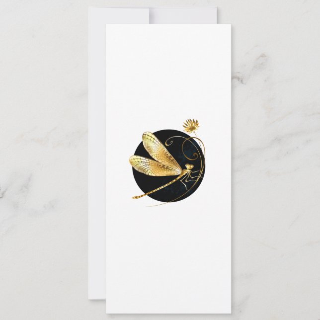 Golden dragonfly in black circle save the date (Front)
