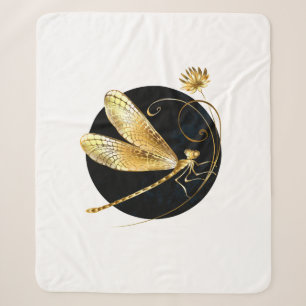 Golden dragonfly in black circle sherpa blanket