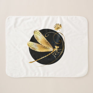 Golden dragonfly in black circle sherpa blanket
