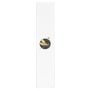 Golden dragonfly in black circle short table runner