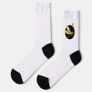 Golden dragonfly in black circle socks