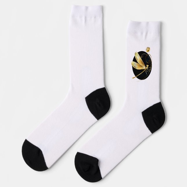 Golden dragonfly in black circle socks (Left)