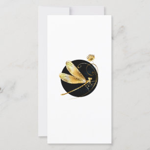 Golden dragonfly in black circle thank you card