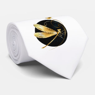 Golden dragonfly in black circle tie