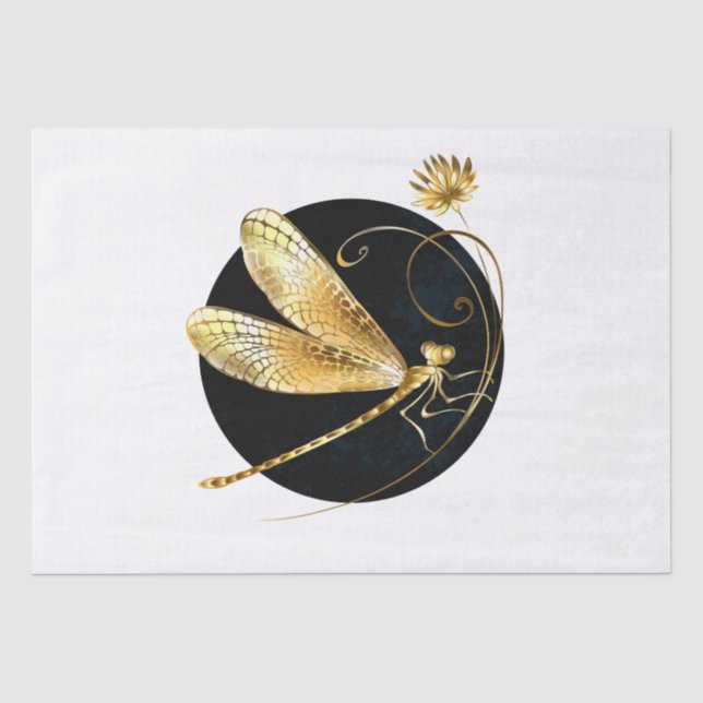 Golden dragonfly in black circle tissue paper (Front)
