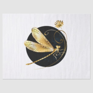 Golden dragonfly in black circle tissue paper