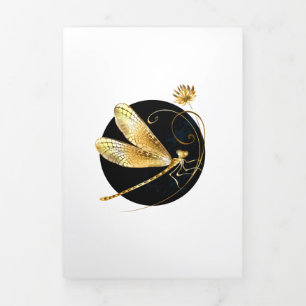 Golden dragonfly in black circle Tri-Fold card
