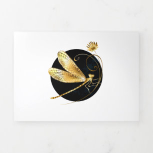 Golden dragonfly in black circle Tri-Fold card