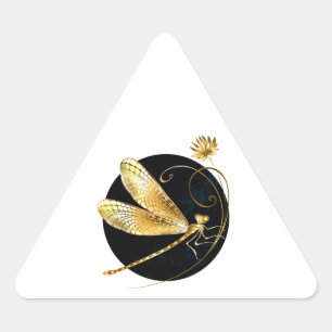 Golden dragonfly in black circle triangle sticker