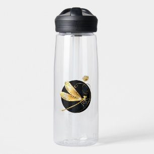 Golden dragonfly in black circle water bottle