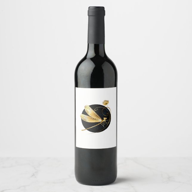 Golden dragonfly in black circle wine label (Front)