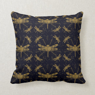 Golden dragonfly pattern - dark cushion