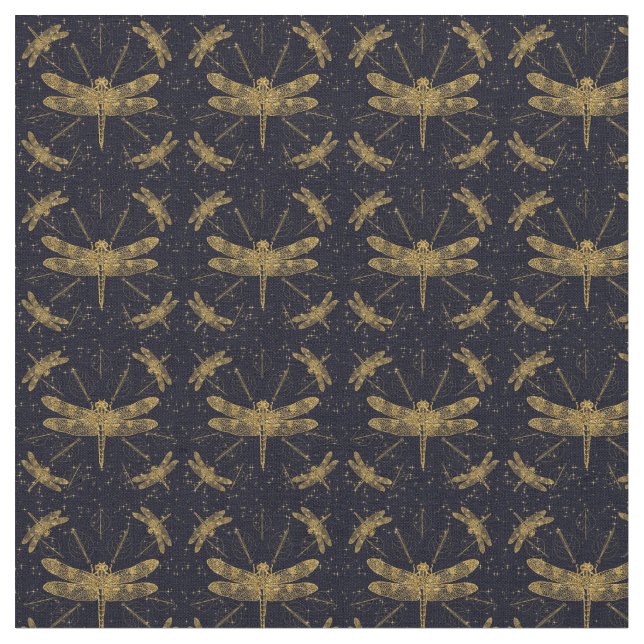 Golden dragonfly pattern - dark fabric (Close Up)