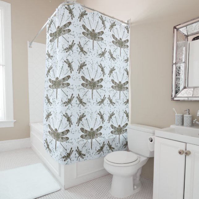 Golden dragonfly pattern - light shower curtain (In Situ)
