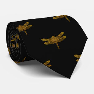 Golden Dragonfly Repeat Gold Metallic Foil Tie
