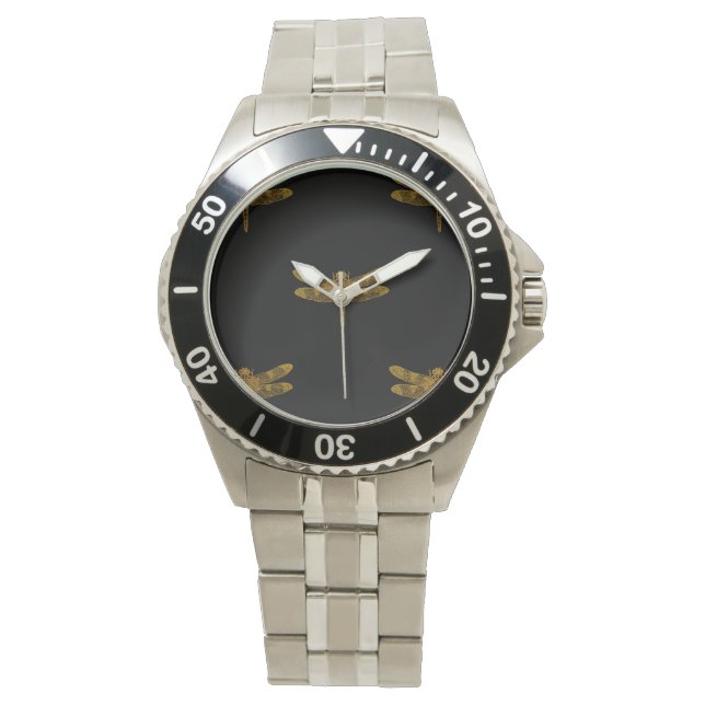 Golden Dragonfly Repeat Gold Metallic Foil Watch (Front)