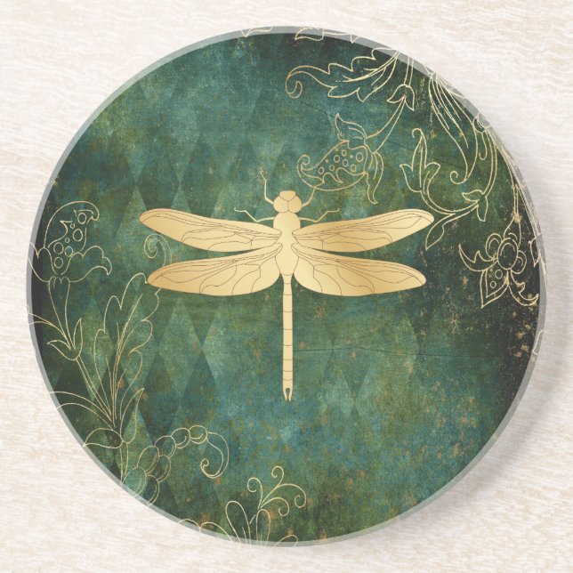 Golden Dragonfly Sandstone Coaster (Front)