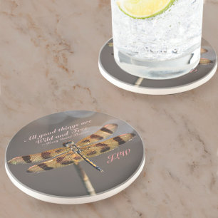 Golden Dragonfly Wild and Free Quote Coaster