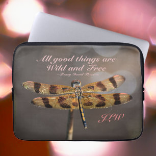 Golden Dragonfly Wild and Free Quote Laptop Sleeve