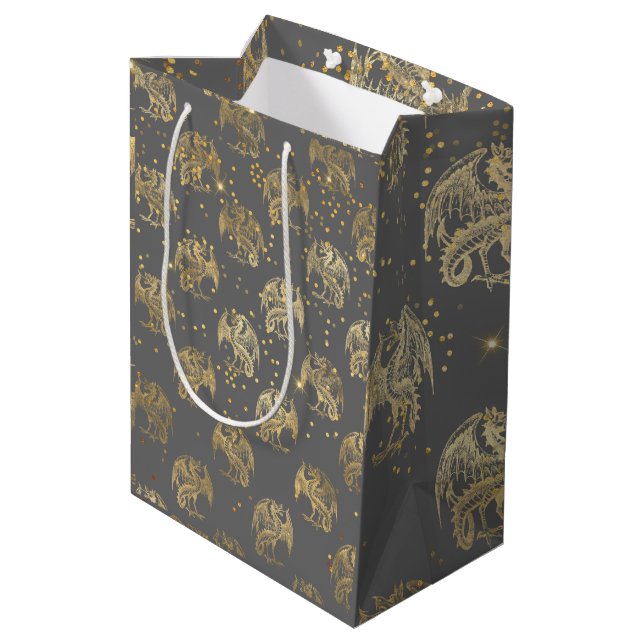 Golden Dragons and Stars Medium Gift Bag (Back Angled)