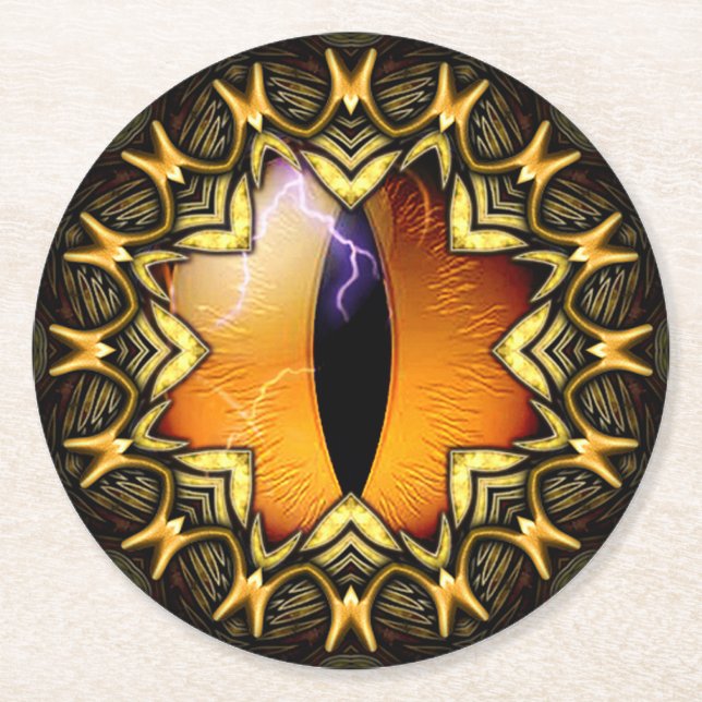 Golden Dragon's Eye Round Paper Coaster (Front)