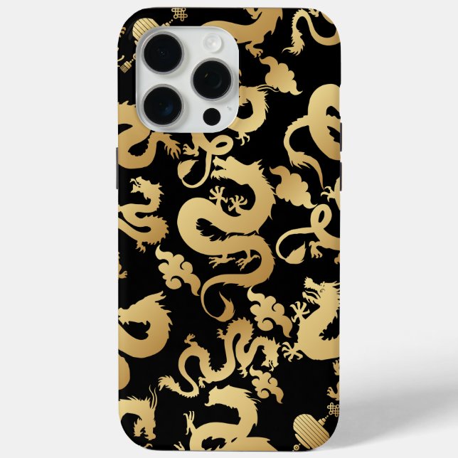 Golden Dragons Pattern Black BG Case-Mate iPhone Case (Back)
