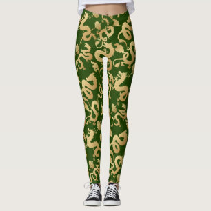 Golden Dragons Pattern D Green BG Leggings