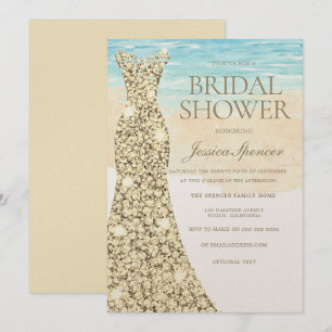 Golden Dress Beachy Bridal Shower Invitation
