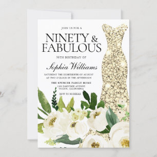 Golden Dress Ninety & Fabulous 90th Birthday Invitation