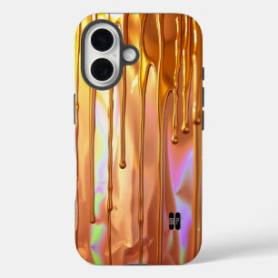 Golden Drips on Iridescent Surface iPhone 16 Case