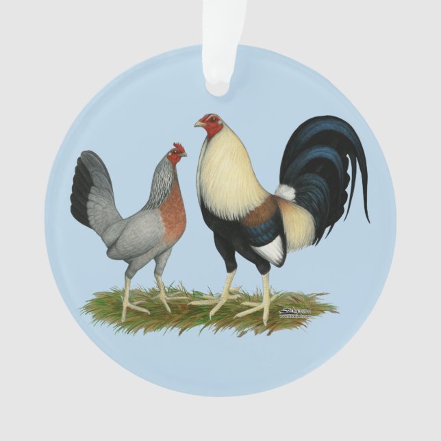 Golden Duckwing Chickens Ornament (Front)