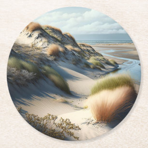 Golden Dunes Round Paper Coaster