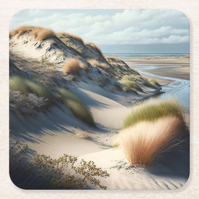 Golden Dunes Square Paper Coaster (Front)