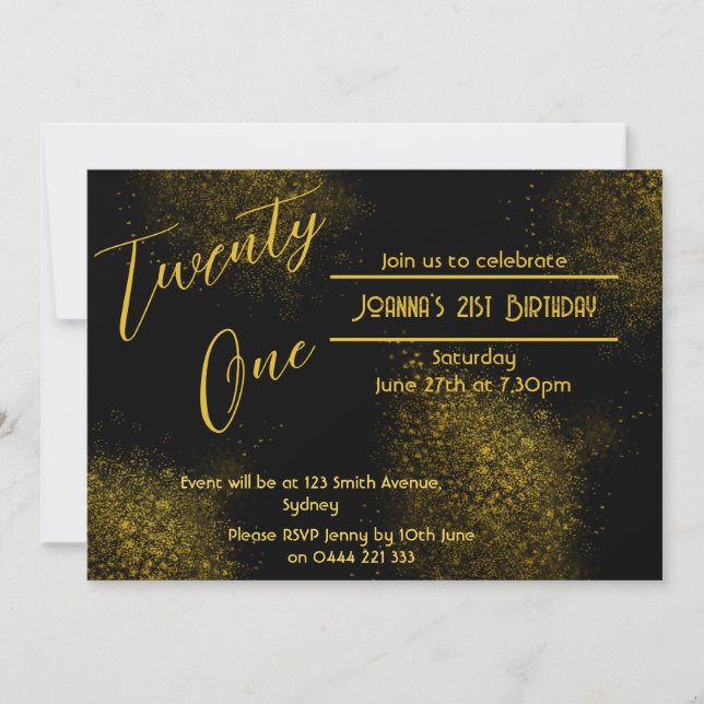 Golden Dust 21st Birthday Invitation (Front)