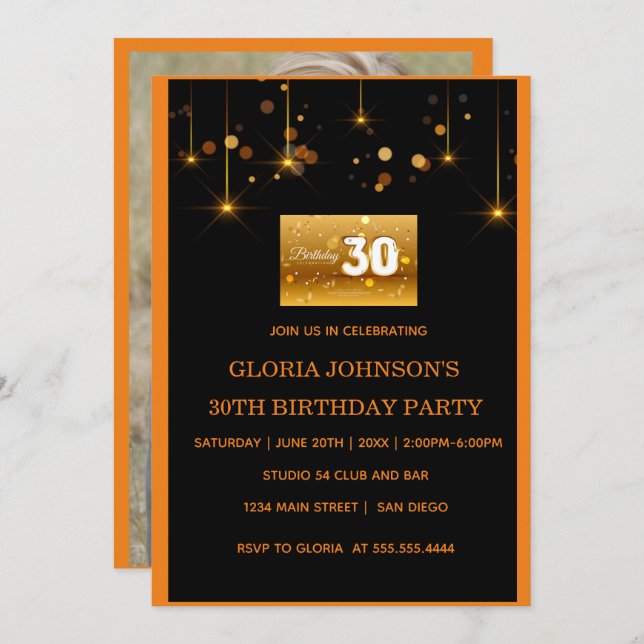 Golden dust elements Photo 30th birthday  Invitation (Front/Back)