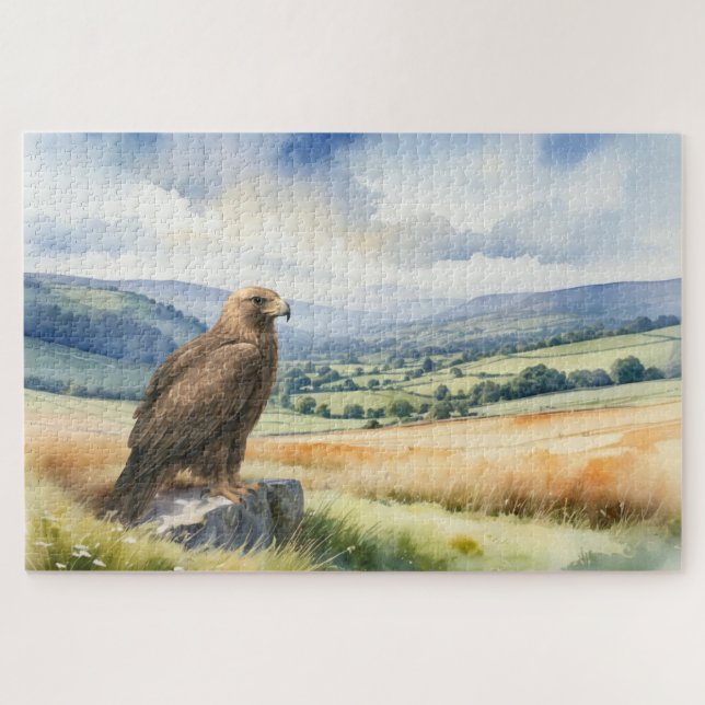 Golden Eagle Bird of Prey Watercolor Landscape Jigsaw Puzzle (Horizontal)