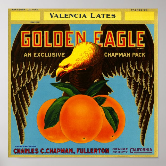 Golden Eagle Brand Orange Fruit Crate Label Poster (Front)