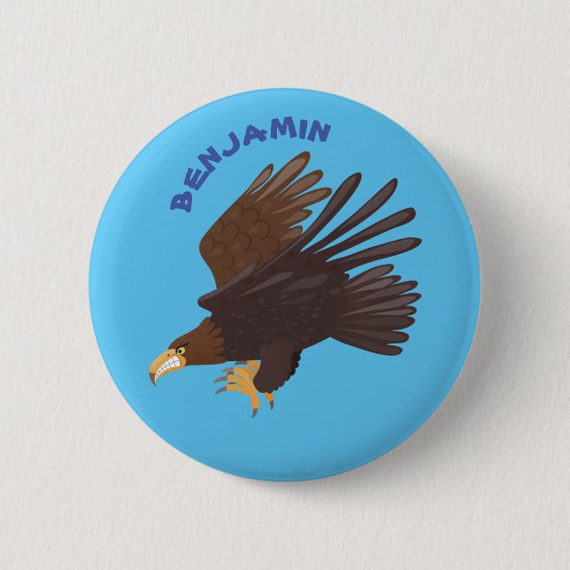 Golden eagle funny cartoon illustration 6 cm round badge (Front)
