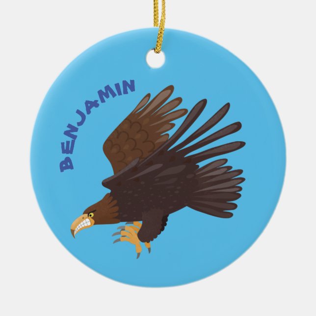 Golden eagle funny cartoon illustration ceramic ornament (Front)