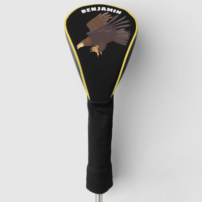 Golden eagle funny cartoon illustration golf head cover (Front)