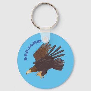 Golden eagle funny cartoon illustration key ring