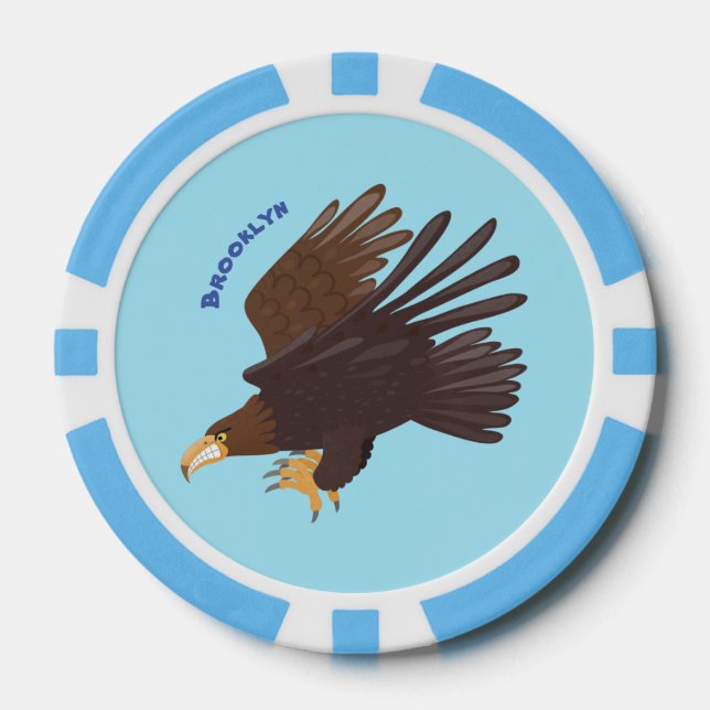 Golden eagle funny cartoon illustration poker chips (Front)
