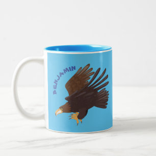 Golden eagle funny cartoon illustration Two-Tone coffee mug
