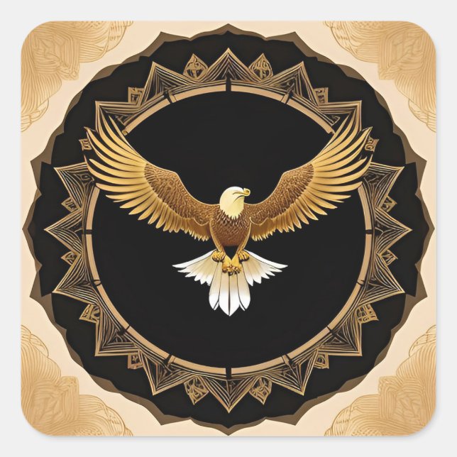 Golden Eagle Geometric Mandala 🖼️ Majestic 🦅 Square Sticker (Front)