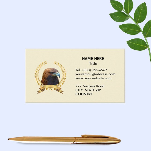 Golden Eagle & Gold Laurel Wreath on Light Beige Business Card (Creator Uploaded)