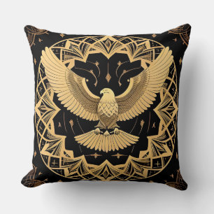 Golden Eagle on Geometric Mandala Cushion