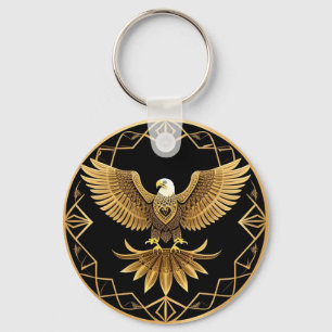 Golden Eagle on Geometric Mandala Key Ring